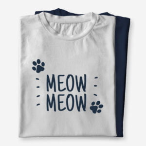 Kratka majica z napisom Meow meow bele in modre barve