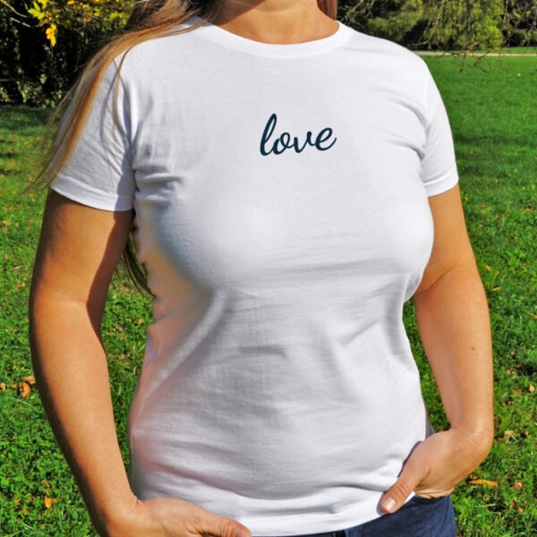 Majica Love Bela Zenska kratka majica z napisom