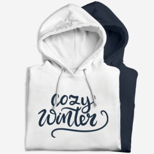 Božični pulover s potiskom Cozy winter, bele ali modre barve, ženski ali moški pulover, primeren kot darilo za Božička ali darilo za novo leto.