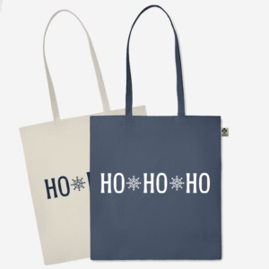 Vrečka iz organskega bombaža z napisom ho ho ho v beli ali modri barvi, z obstojnim potiskom, primerna kot darilo za božič, darilo za novo leto.