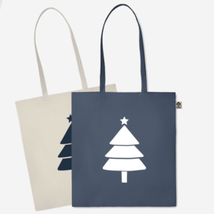 Vrečka iz organskega bombaža s potiskom novoletne jelke v beli ali modri barvi, z obstojnim potiskom, primerna kot darilo za rojstni dan, darilo za božič, darilo za novo leto.