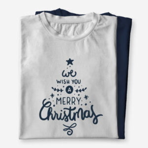 Kratka majica z napisom We wish you a merry Christmas, z lepim in obstojnim potiskom, v beli ali modri barvi, moška, uniseks ali ženska kratka majica primerna kot božično darilo.